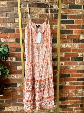 Aakaa Sleeveless Pink Floral Tiered Maxi Dress